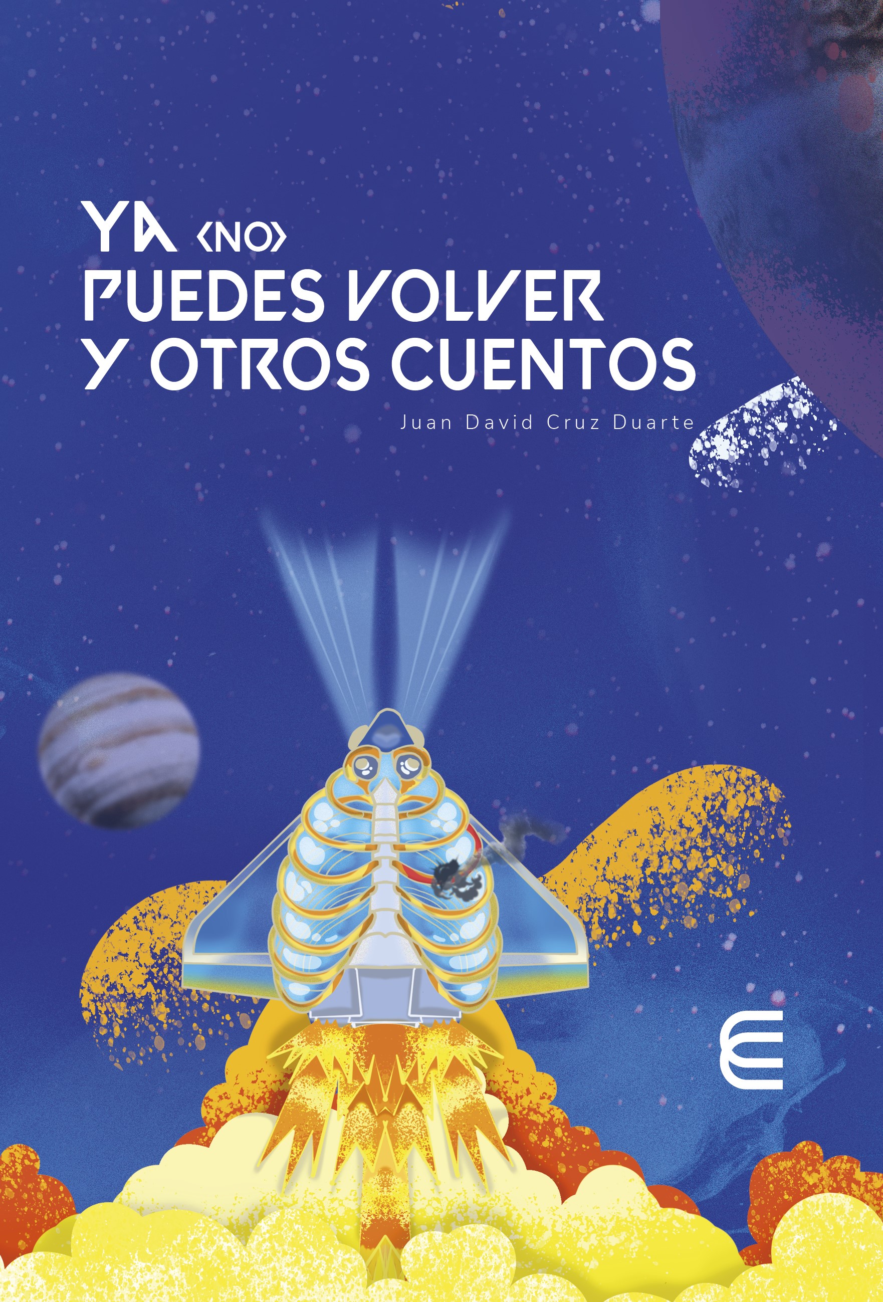 Un cohete con forma de tórax parte hacia el espacio.